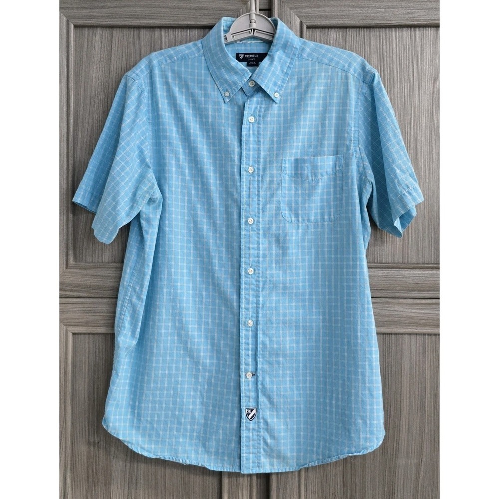 Daniel Cremieux Mens Medium Short Sleeve Button-up Shirt Plaid Blue Light Blue